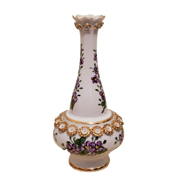 Vintage Sumerbank YPS Porcelain Vase Handpainted Floral Flower Lilac Gold Trim - Picture 2 of 4